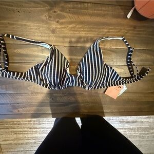 Shade & Shore Black and White Striped Bikini Top